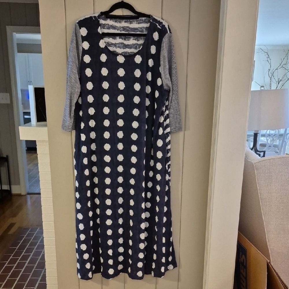 Alembika Mixed Dot & Striped Dress, Navy & White, Size 6 (US 16-18)